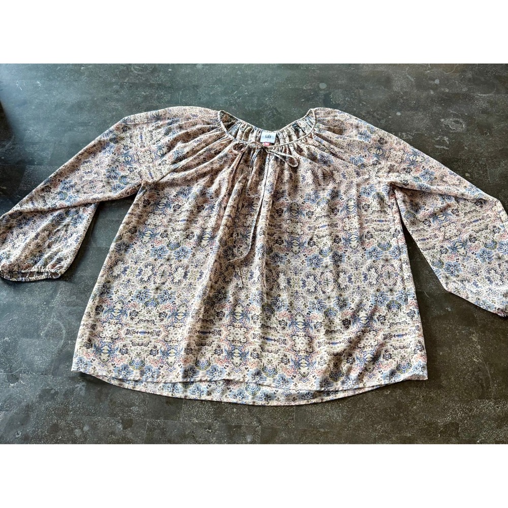 Cabi Women's S Sheer Floral Blouse Tie Neck Cottage Core Peasant Romantic Boho - Picture 10 of 10